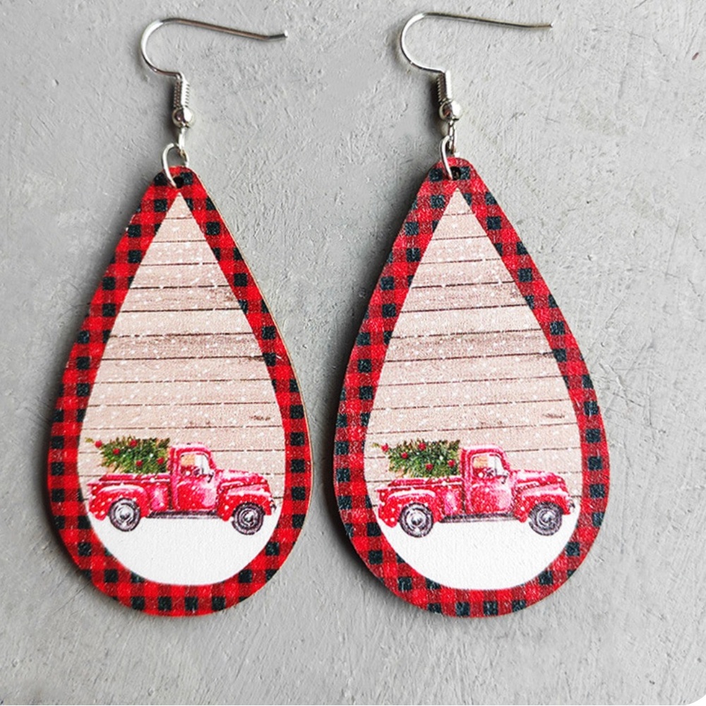 Christmas tree in truck drop earrings